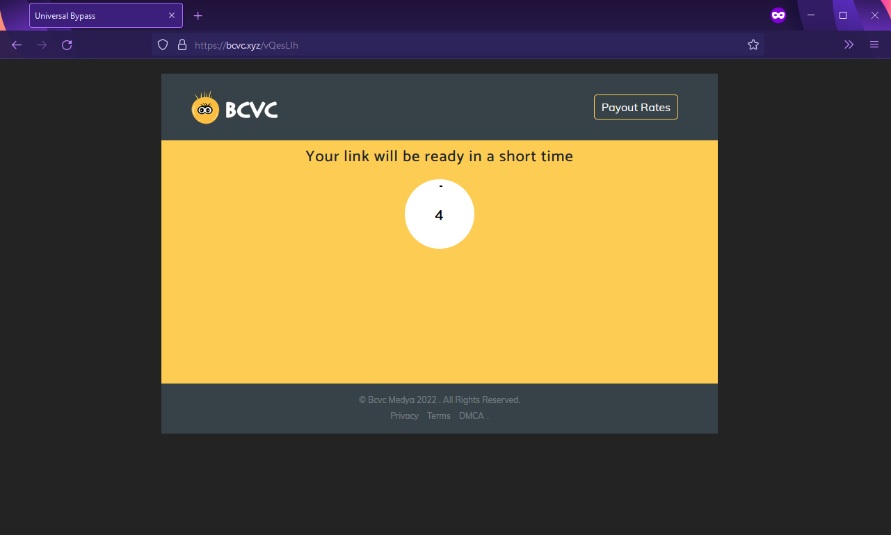 An image of a link shortener that makes you wait 5 seconds before you are able to continue.