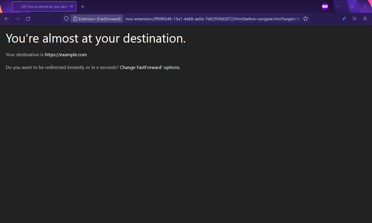 An image of FastForward skipping a link shortener